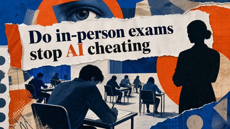 Gemini&rsquo;s torn-paper collage with the exam headline