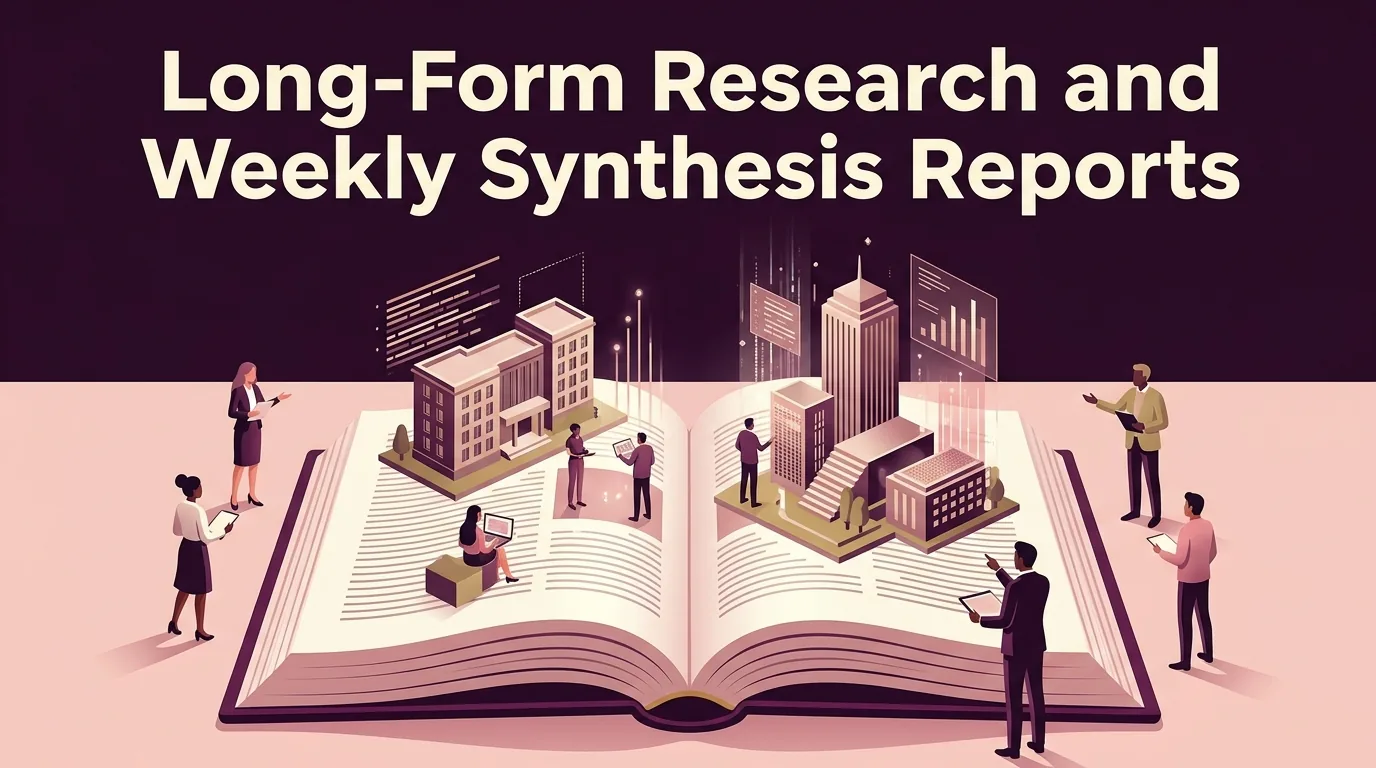Long-form research and weekly synthesis reports