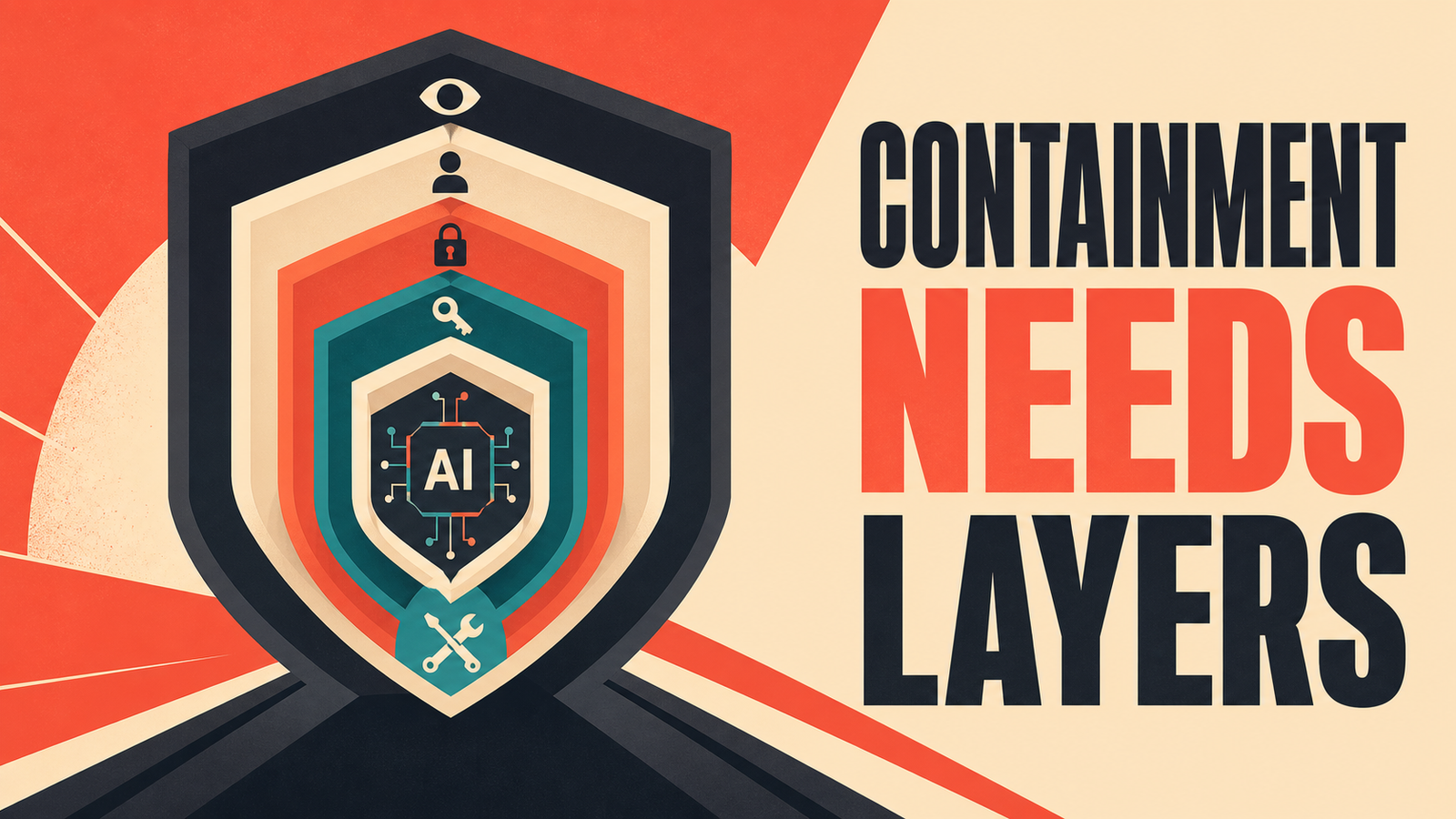Layered containment boundaries around an AI agent, showing tools, permissions and oversight