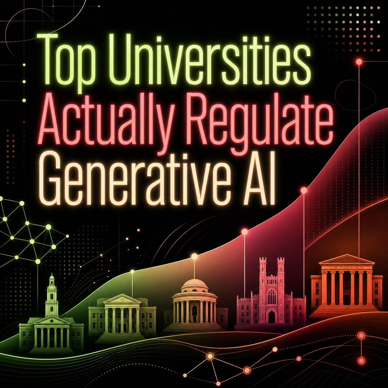 A spectrum of university generative-AI policies, from context-specific restriction through to broader permission with disclosure